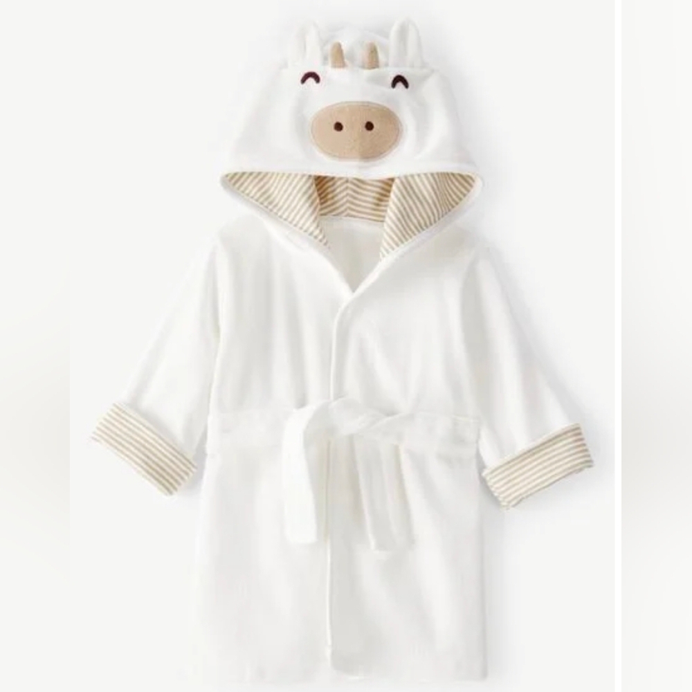 Carter's Baby Hooded Terry Robe Brown & White Cow 0-9 Months NWT!